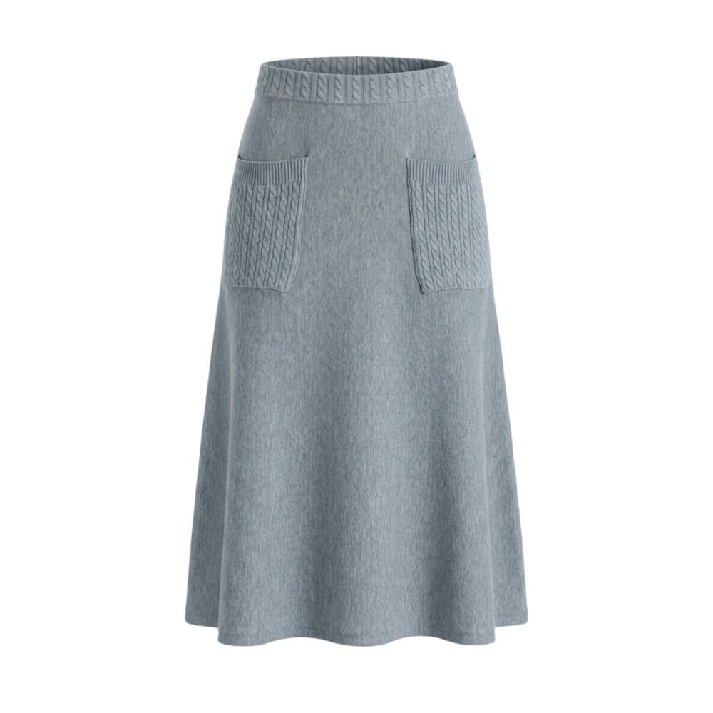 Women's Fall Winter Sweater Skirts Ribbed Knit Midi A-Line Skirt Grey